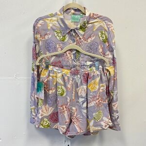 NWT True Destinations Coastal Resorwear Beach Set Shell Print Shirt Shorts‎